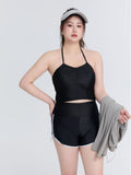 Women's Split Three-Piece Set Of Large-Size Fat Hanging Neck Conservative Long-Sleeved Sunscreen Beach Hot Springs Swimsuit Women's Hoodie