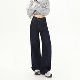 Vintage Dark Blue Broad-Legged Jeans Women's Fall 2025 High-Rise Loose-Fitting Slim Languid Tugging Trousers