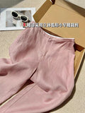 No D Recommendation! [Slack Feeling Ceiling] Low Saturated Pink Linen Pants Breathable Cool Old Money Style Pants