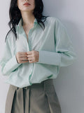 26SS Mint Manbo Fuzy Minimally Cool Anti-Crinkling Loose Thromboid Long-Sleeved Shirt For Women