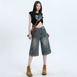 Nostalgic Blue Denim Six-Legged Trousers Women's Spring 2025 New Design Feel Reverse Design Trousers Ladies Denim