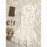 French Retro Splicing Atmosphere Dating Wearing Lace Flying Sleeves Cake Dress