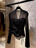 French Solid Color V-Neck Long Sleeve Sunscreen Shirt 2026 Summer High-End Popular Temperament Shirt Top Woman