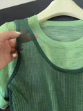 Close Your Eyes Into The Series! Forest Green Fake Two Short-Sleeved Summer Round Neck Thin High-End Temperament Unique Top
