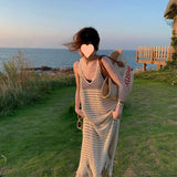 New French Retro-Faded Knitted Sling Dress For French Retro-Dense Knitted Dress
