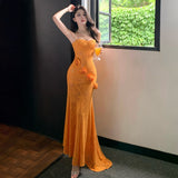 2025 High-End Beautiful Atmosphere Pure Three-Dimensional Flowers With Breasts Sexy Body Dress