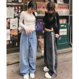 Korean Version Of Chic Street Style Retro To Make Old Adjustable High-Waisted Loose Casual Jeans Trousers