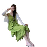 Avocado Green Knitted Hollow Thai Soleni Dress Woman Summer Seaside Holiday Summer Dopamine Skirt