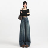 7300# Single Retro Broad-Legged Jeans Women's New High-Rise Thin-Skinny Feeling 1