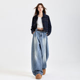 Bamboo Festival Deconstructs Loose Scissors Jeans Men And Women Retro Water Wash Broad Legs New Leisure Trousers Snow Neil