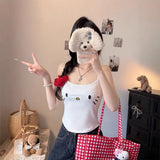 10117 #Summer Cute Slimming Bottom Blouse Kt Cat Soft Sister Sling Vest Sexy Short Girl