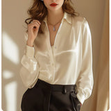 Heavy Silk Shirt Woman 2025 New Hong Kong Flavor Solid Color Hanging Sense Of High-End Unique Green Acetic Acid Vertinate Fascination Shirt