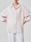 100 Imported Linen White Lady Shirt Slack High-End Feeling Loose Long-Sleeved Shirt Spring Top
