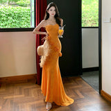 2025 High-End Beautiful Atmosphere Pure Three-Dimensional Flowers With Breasts Sexy Body Dress