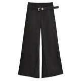 Hottie Trend With Black Suit Pants Women Autumn Niche Design Loose Straight Leisure Belt Broad Leg Pants