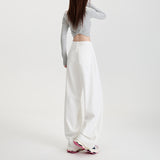 2025 Three Anti-Sky Silk Cotton Pure White Loose Broad Leg Pants Functional Jeans Simple Thin Anti-Oil Pollution