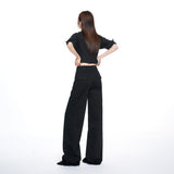 26 Years Of Autumn And Winter New Slanted Bag Design High-Rise Loose Loose Leisure Broad Leg Pants Women Paratroopers