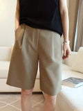 Pear Body BI Into ~Suit Shorts Women Summer Thin Temperament Commute High Waist Straight Legs Five Cents Mid-Pants