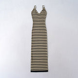 French V-Neck Striped Slinged Sling Dress Women's Summer 2025 New Advanced Seaside Vacation Bust Long Dress