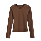 Kardashian Retro Pure Lustful Round-Neck Long-Sleeved T-Shirt Girl Autumn Body Wearing A Solid Color Heart Machine Chest Bottom Shirt