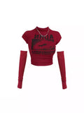 2025 New Hottie Retro Pile Half-High Collar Short-Sleeved T-Shirt Girl With Sleeves Short Top Tide