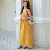 Looking For Yellow Tuxedo Sling Dress Women's Summer High-End Feeling Super Good Seaside Holiday Temperament Long Skirt