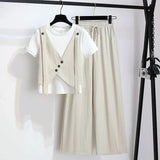 Fake Two T-Shirt Casual Pants Fashion Set Women's Summer 2026 New Temperament Elegant People Wear Two Sets