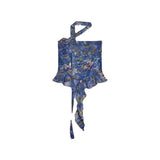 Summer 2025 Retro Temperament Oil Butterfly Prints Thin Lotus Leaf Side Three-Dimensional Flower Neck Tops Women