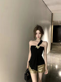 Purely Sexual One-Shoulder Breastplate Vest Women Summer Body Design Short Black Striped Backwear Without Accessories