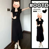 Round Collar Folded Waist Dress Women's Summer 2026 New Gray Small French A-Word Long Dress
