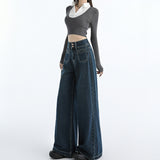 Autumn And Winter New Retro Loose Broad-Legged Pants Mop With Straight Jeans Women & Trousers Lengthen