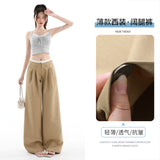 High-End Suit Pants Women 2026 Summer New Low-Waisted Folds Loose-Hanging Wide-Legged Trousers