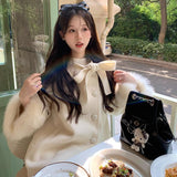 Milk Cover Gold French Retro Bow Cape Coat Female White Plus Thick Coat Winter Cloak Bow