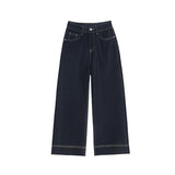 Anti-Wrinkle Fall Loose Broad Legs Do Not Fade Four-Sided Marble Trousers High-Waisted Beads Embroidered Denim Granny Nine