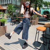 Vintage Seven-Point Jeans Women In The Summer Of 2026 High-Rise Show Thin Straight Loose Broad-Legged Trousers