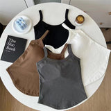 1017# Autumn New Cotton White Small Sling With Chest Cushion Integrated Design Sense Vest In The Bottom Of The Women