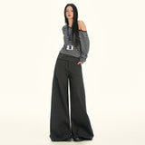 25Th Ootd!| Hairy Trousers Autumn And Winter Low-Waist Buttons Loose Tug Broad Leg Pants Dark Gray Black