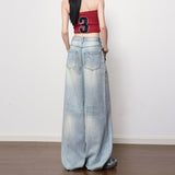 Blue Straight-Tight Texture High-Rise Broad-Legged Jeans Women 2026 Spring New Non-Legged Texture Mop Cotton