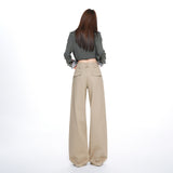 26 Years Of Autumn And Winter New Slanted Bag Design High-Rise Loose Loose Leisure Broad Leg Pants Women Paratroopers