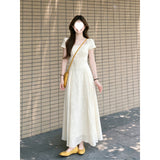 Tiansi Embroidery Fabric + Inner Micro-Permeable Texture Square Three-Dimensional Broken Flower Back Bow Bow Romantic Dating Long Dress