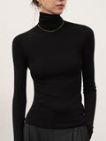 Full Wool Yarn Seamless One High-Collar Slimming Knitted Shirt Woman