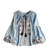 Bohemian Retro Embroidered Print Long-Sleeved Shirt For Women's Spring New Loose Cardigan Commuter Top