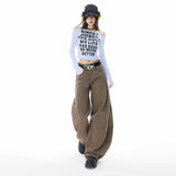 Vintage Wide-Legged Denim Slacks Autumn New Loose-Hanging Scimits Straight Trousers Pure Black