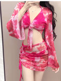 Yan Bikini Four-Piece Bikini Swimsuit Female Split New Long-Sleeved Thin Swimsuit Female Bolis 7080