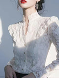 Spring New French Temperament Blouse Light Luxury High Sense Unique Beautiful Super-Looking White Lace Shirt