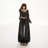 YC&2 Color Retro High-Waisted Broad Leg Trousers Ins Hanging Autumn And Winter Straight Jeans Women's Trousers