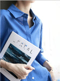 French Sea Blue Linen Shirt Women Thin Loose Temperament Old Money Style High-End Cotton-Sample Sunscreen Shirt