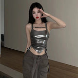 Net Red Live Clothes Girl Sweet Hottie Sexy Bosom Hollow Folded Waist Vest Short Anchor On The Top Of The Mirror
