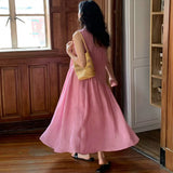French Pink Linen Dress Women 2025 Spring And Summer New Small Cheesy Loose Lanky Long Vest Skirt