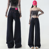 Small Retro Bumpy Broad-Legged Jeans Women Low-Rise Loose Thin Hot Girl Straight Tug Trousers